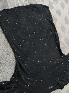 Women Black Printed Cotton Mix Tshirt