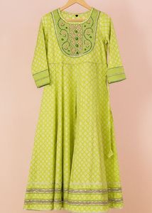 Lime Green Embroidered Anarkali With Pants