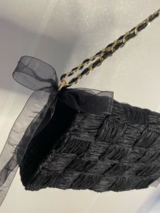 Chic Black Woven Clutch Bag with Chain Strap