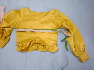 Chic Yellow Ruffle Long Sleeve Crop Top Blouse