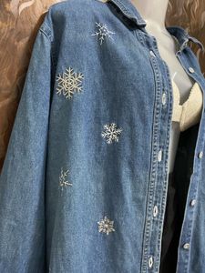 Y2k Vintage Denim Embroidered Snowfall