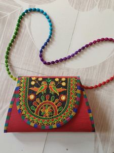 Embroidered Bird Clutch Purse