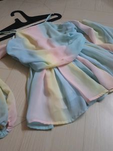 Rainbow Pastel Cold Shoulder Top