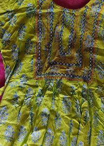Lemon Green Color Cotton Nayara Cut Kurti