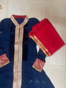Blue Anarkali Kurta With Dupatta