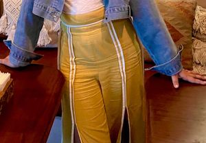 Yellow Corduroy Slit Pants