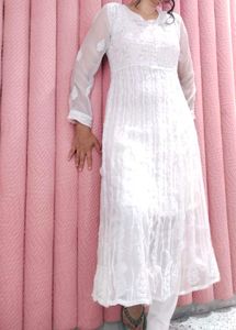 Pure White Chikankari Anarkali Kurta