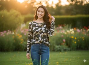 Camo Print Long Sleeve Top
