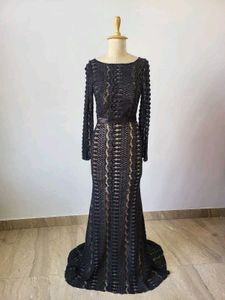 Elegant Black Lace Crochet Gown