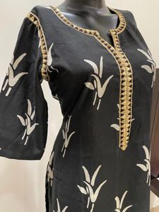 Black linen printed kurta