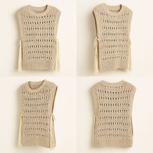 Crochet Knit Vest with Lace Trim