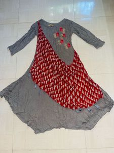 Gray &amp; Red Asymmetrical Dress