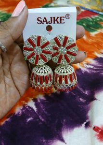 Red &amp; Silver Jhumka Earrings❤️🤍✨️