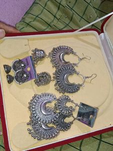 Silver Oxidised New Earrings Three Pair Combo