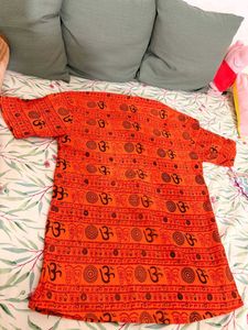 Orange Om Print Kurta