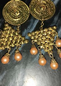 Golden Traditional Earrings with Pearl Drops