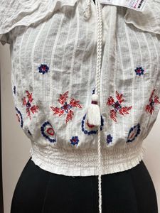 White Embroidered Crop Top