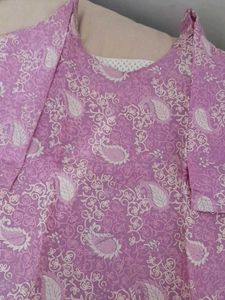 Pink Cotton Rubber Print Stiched Suit Set