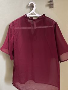 Kazo Maroon Sheer Top