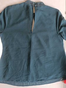 Teal Blouse with Crochet Collar
