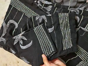 Elegant Black Embellished Saree With Blouse 🔥