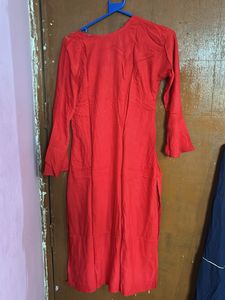 Red &amp; Blue Embroidered Kurti with Skirt