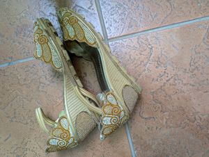 Gold and Silver Embellished Wedge Sandal