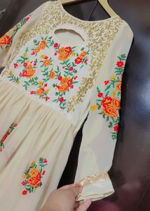 Cream Ethnic Gown Multi Floral Work 36 Bust