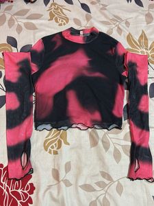 Pink Black Tie Dye Mesh Top