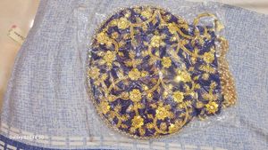 Blue &amp; Gold Clutch (Rajasthani potli)