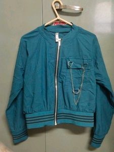 Blue Chain Detail Bomber Jacket