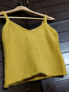 Women Mustard Fuzzy Tank Top