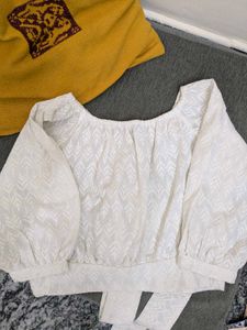 White Crop Top With Bow