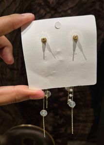 Bow Shape Pearls Tassel Earrings