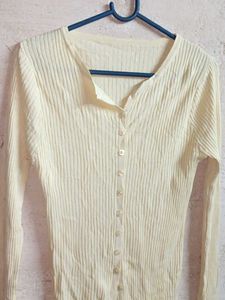 Trendy Winter Fashion Cardigan Top Ribbed Yellow