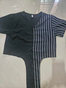 Striped &amp; Solid Tie-Up Top