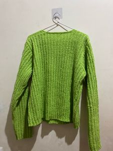 Green Knit V-Neck Sweater