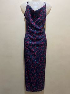 Floral Print Plus Size Cowl Neck Maxi Dress