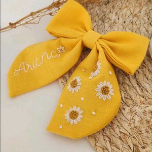 Hand Embroidered and Personalized Daisy Hair Bow