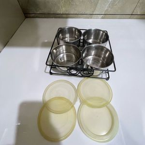 4 Steel Container With Matel Tray