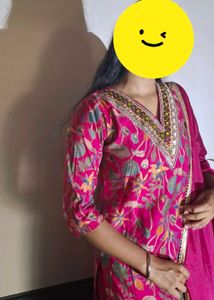 Pink Floral Kurti with Embellishments