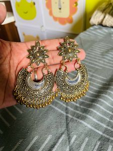 Silver N Golden Oxidised Earrings