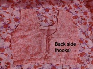 Pink Floral Saree With Stitch Blouse (M Size)