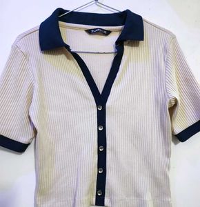 Cute Ribbed Polo Top