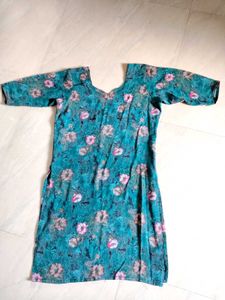 Floral Teal Kurta for Women - Good Condition