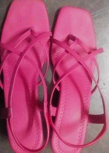 Pink Strappy Square Toe Sandals
