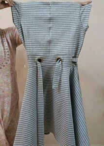 Chic Grey &amp; White Striped Fit &amp; Flare Dress