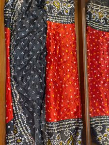 ❤️Red &amp; Black Bandhani Saree💥