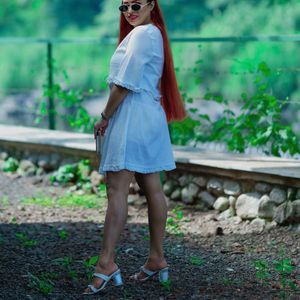 Shrink White Ruffle Dress