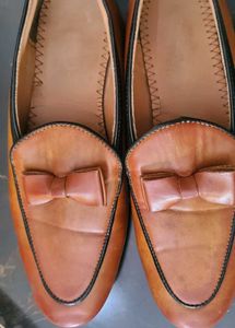 Brown Loafers with Bow Detail